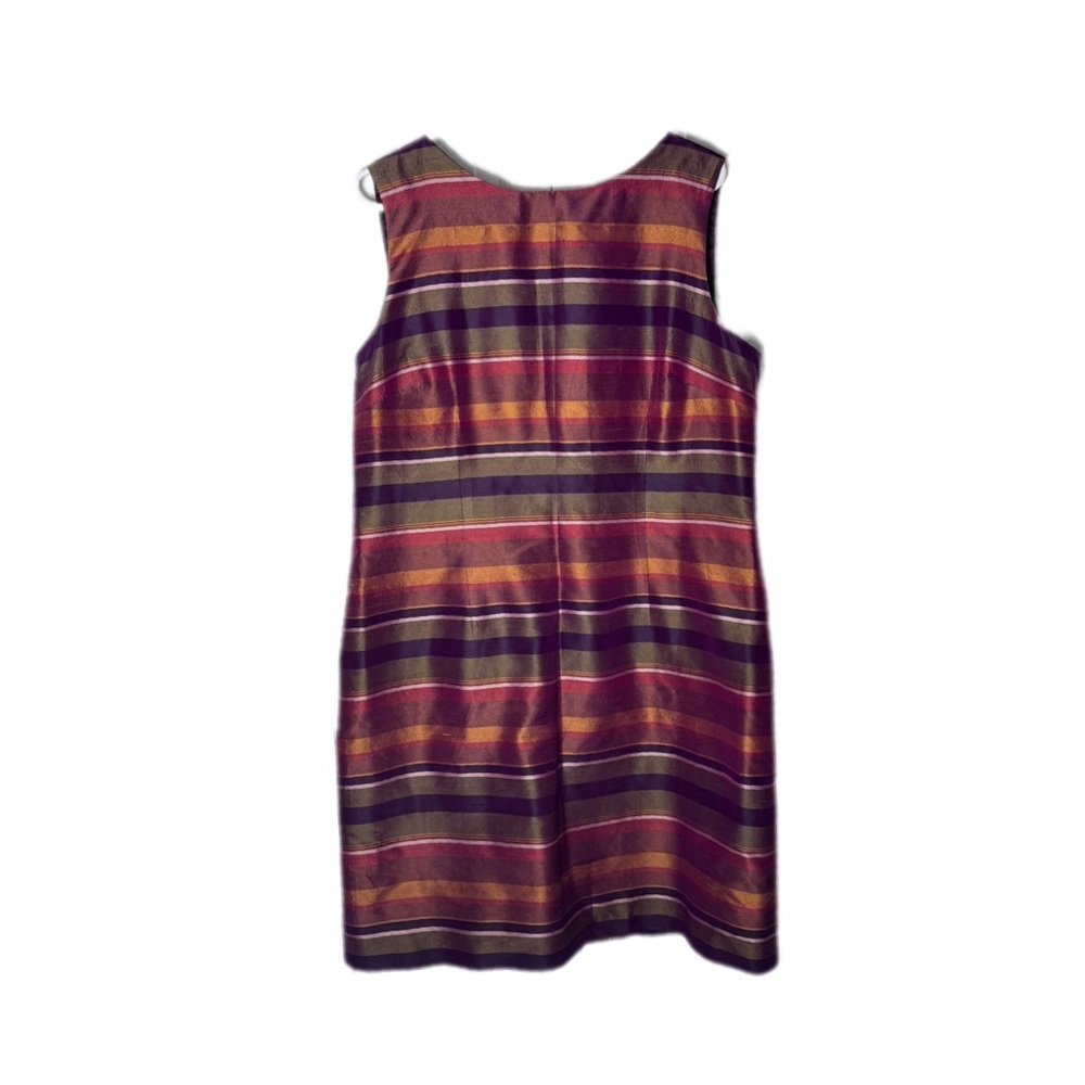 Talbots Striped Sleeveless Midi Dress in Burgundy, Olive & Mustard